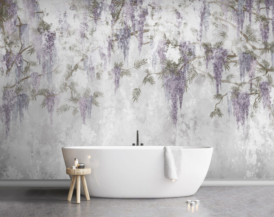 Carta da parati Parete bianca con fiori viola - immagine 5