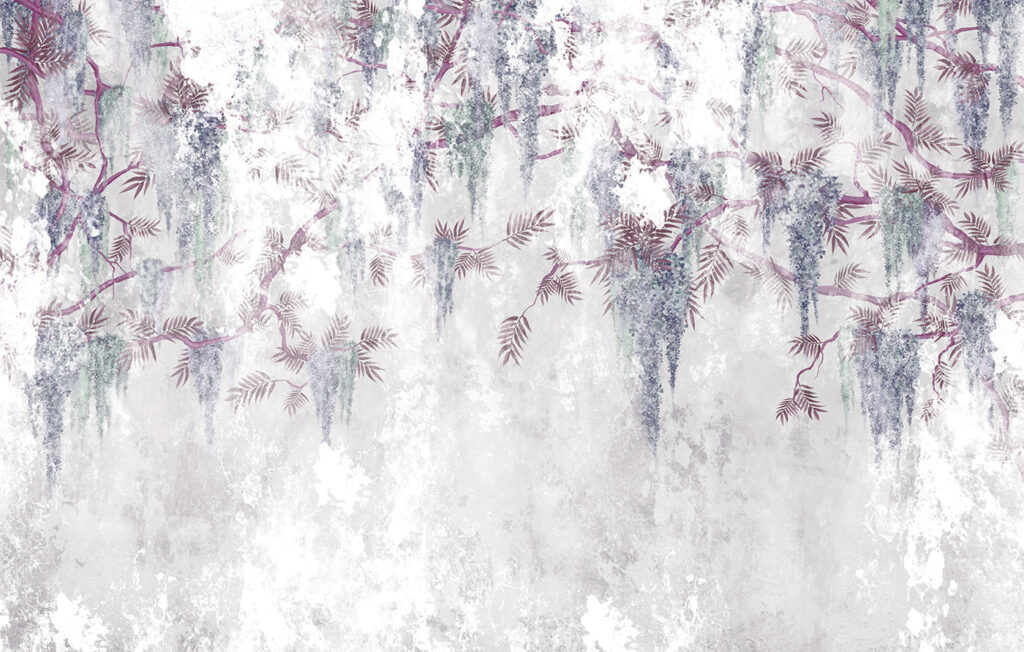 A white wall with purple flowers A white wall with purple flowers
