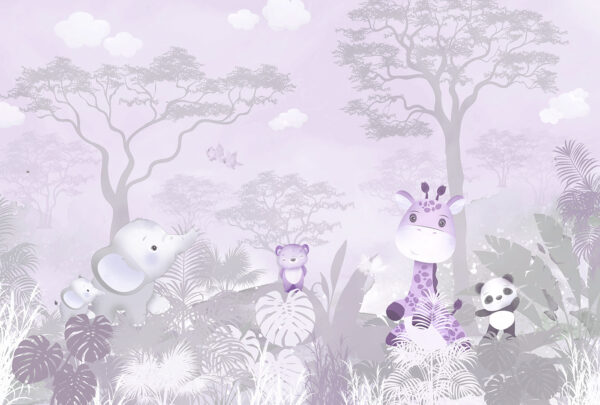 A purple and white background with animals A purple and white background with animals