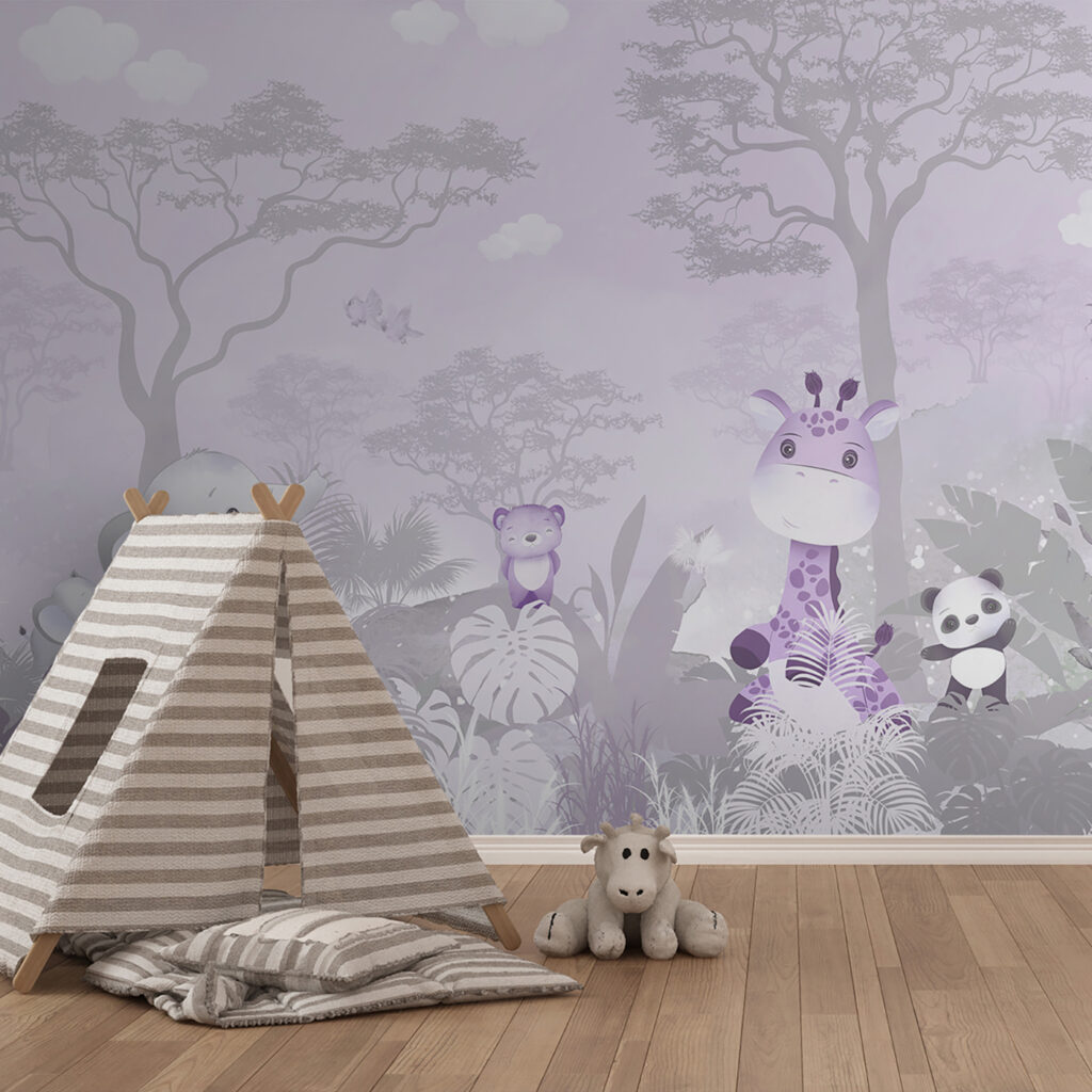 A purple and white background with animals A purple and white background with animals