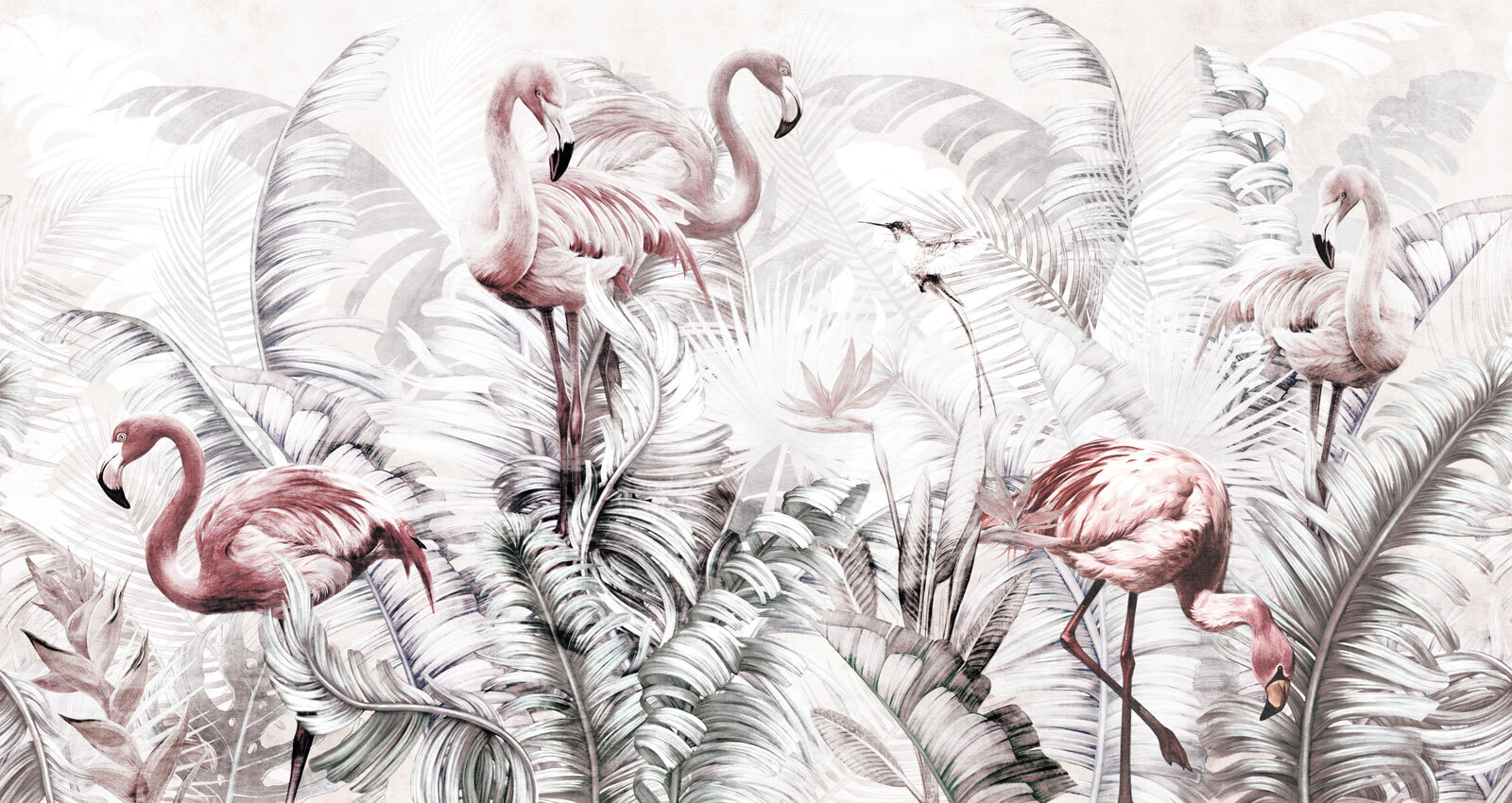 Wallpaper with flamingos and birds Wallpaper with flamingos and birds