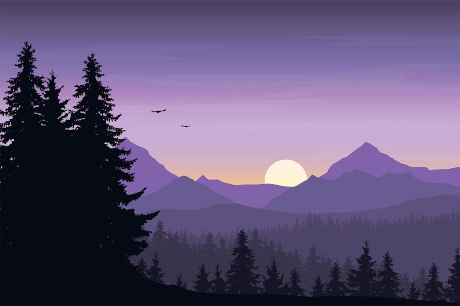 Paesaggio con alberi e montagne