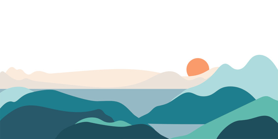 Paesaggio con montagne e tramonto