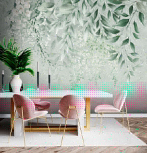Fiori bianchi e foglie verdi su sfondo bianco Fiori bianchi e foglie verdi su sfondo bianco