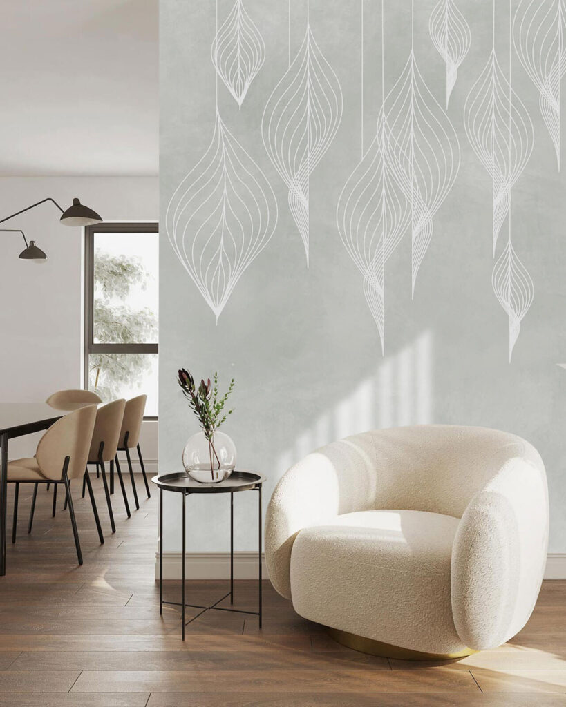 White line art of leaves