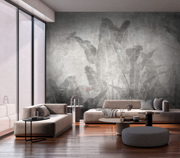 Muro grigio con foglie e muro di mattoni Muro grigio con foglie e muro di mattoni