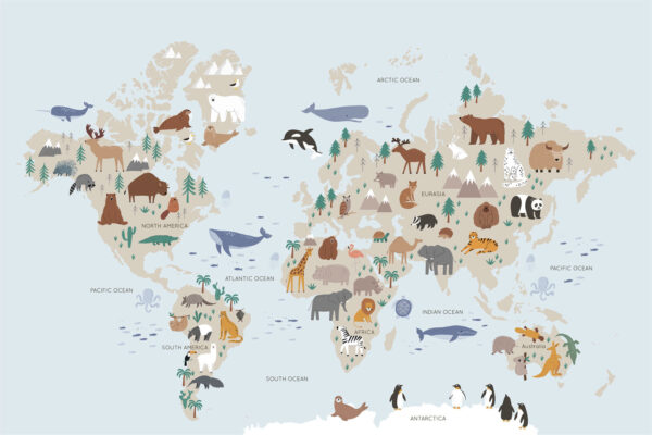 Mappa del mondo con animali Mappa del mondo con animali
