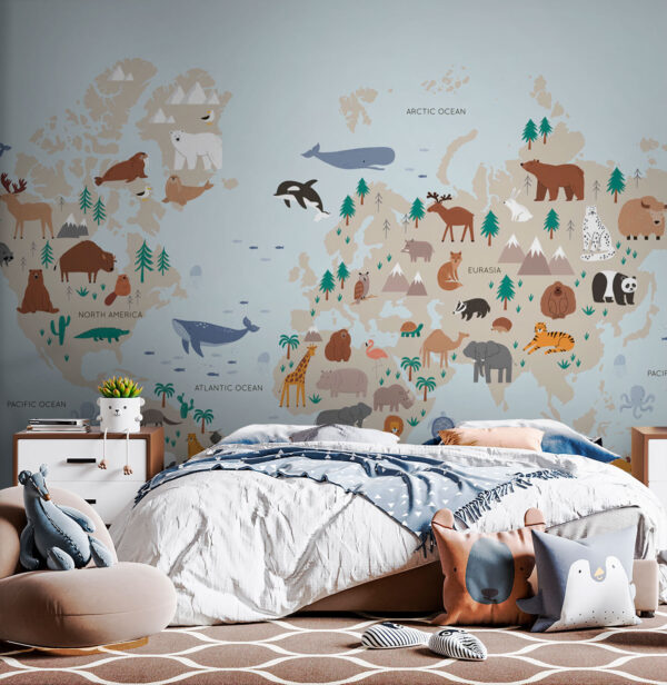 Mappa del mondo con animali Mappa del mondo con animali
