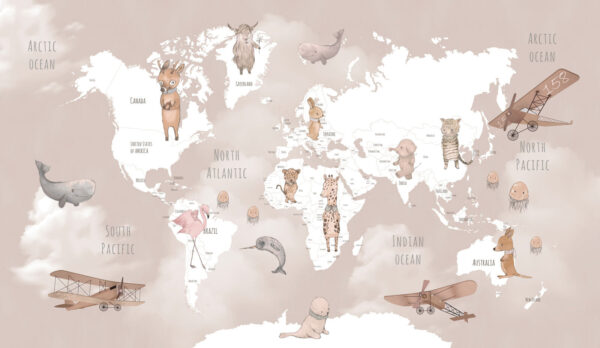 Mappa del mondo con animali Mappa del mondo con animali