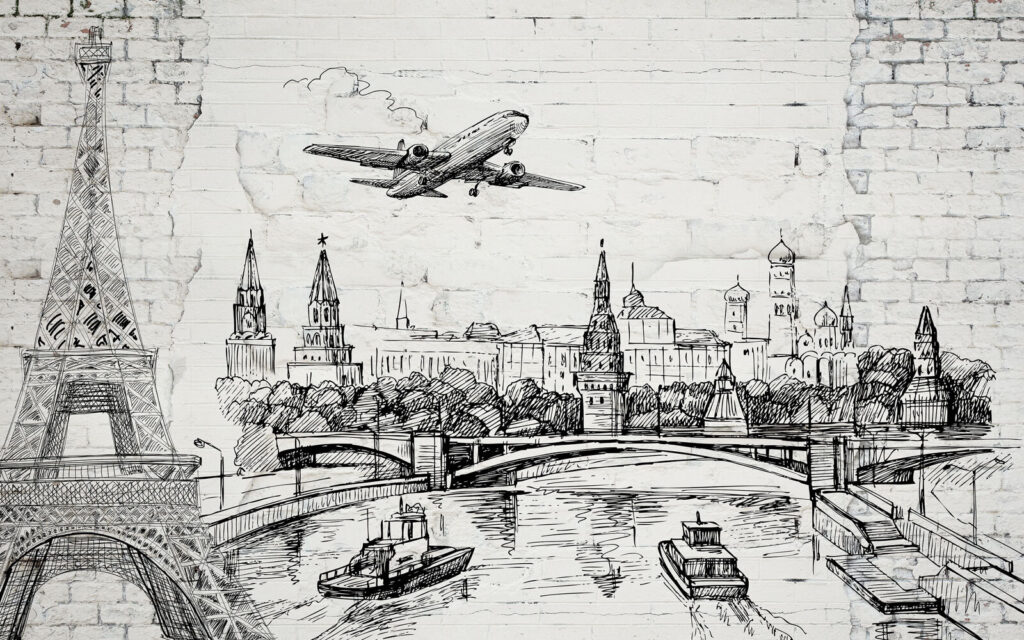 Disegno di una città e di un ponte Disegno di una città e di un ponte