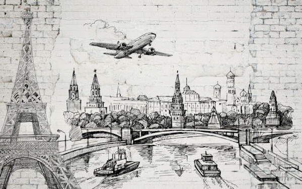 Disegno di una città e di un ponte Disegno di una città e di un ponte