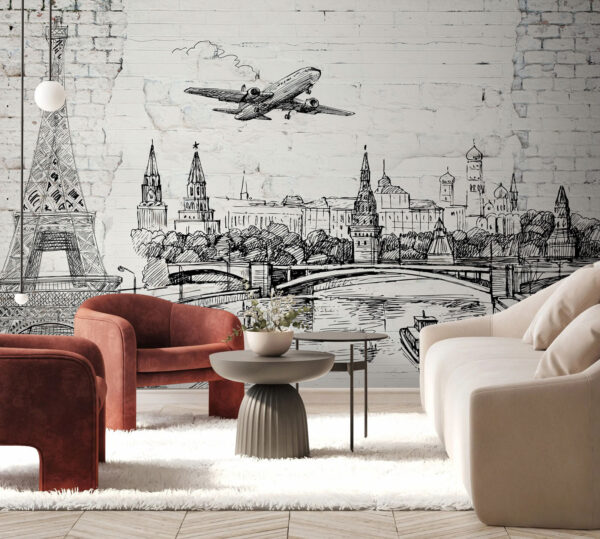 Disegno di una città e di un ponte Disegno di una città e di un ponte