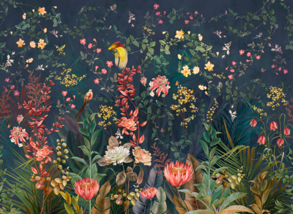 Carta da parati con fiori e uccelli Carta da parati con fiori e uccelli