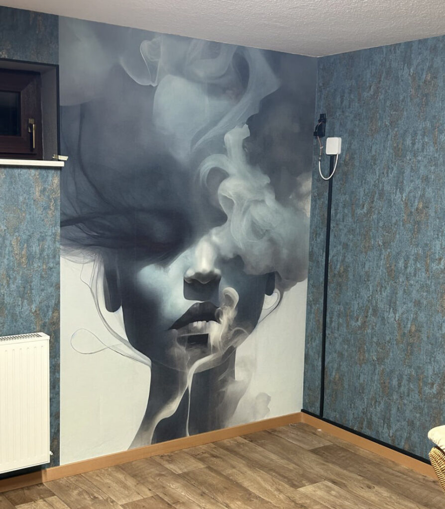 Woman with smoke coming out of her face