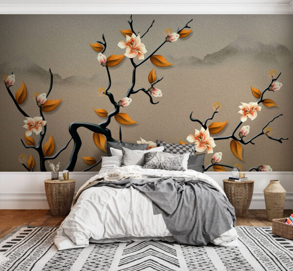 Un ramo d'albero con fiori e foglie Un ramo d'albero con fiori e foglie