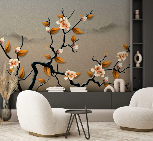Un ramo d'albero con fiori e foglie Un ramo d'albero con fiori e foglie