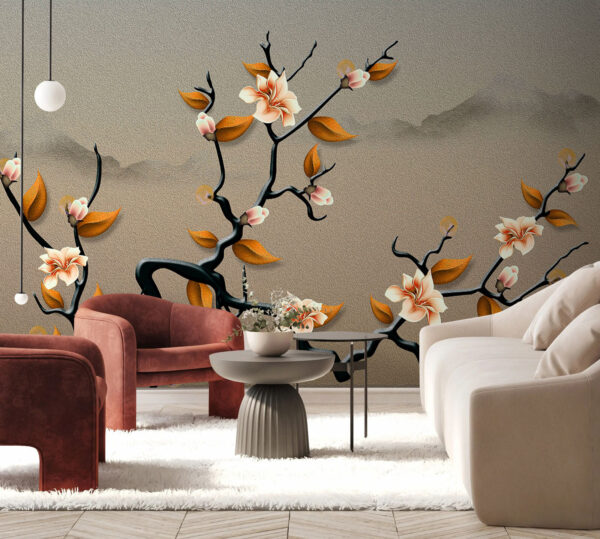 Un ramo d'albero con fiori e foglie Un ramo d'albero con fiori e foglie