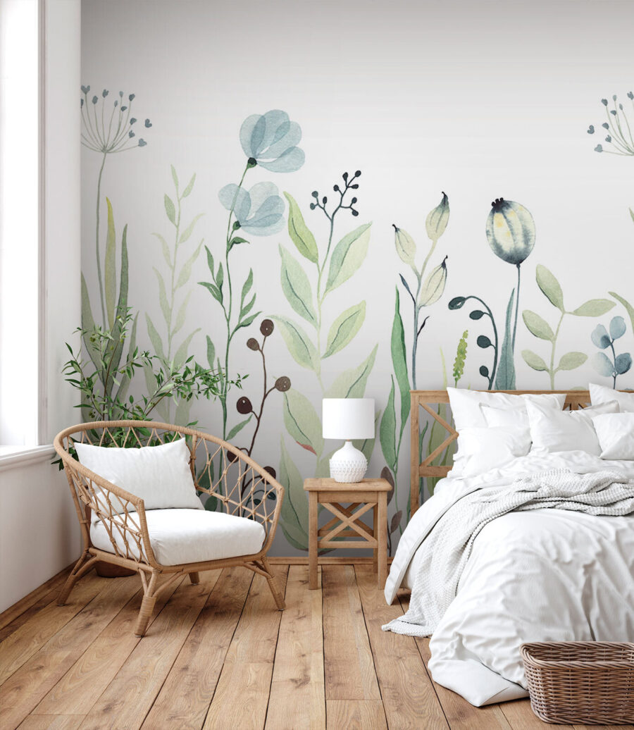 Pittura ad acquerello di fiori e foglie