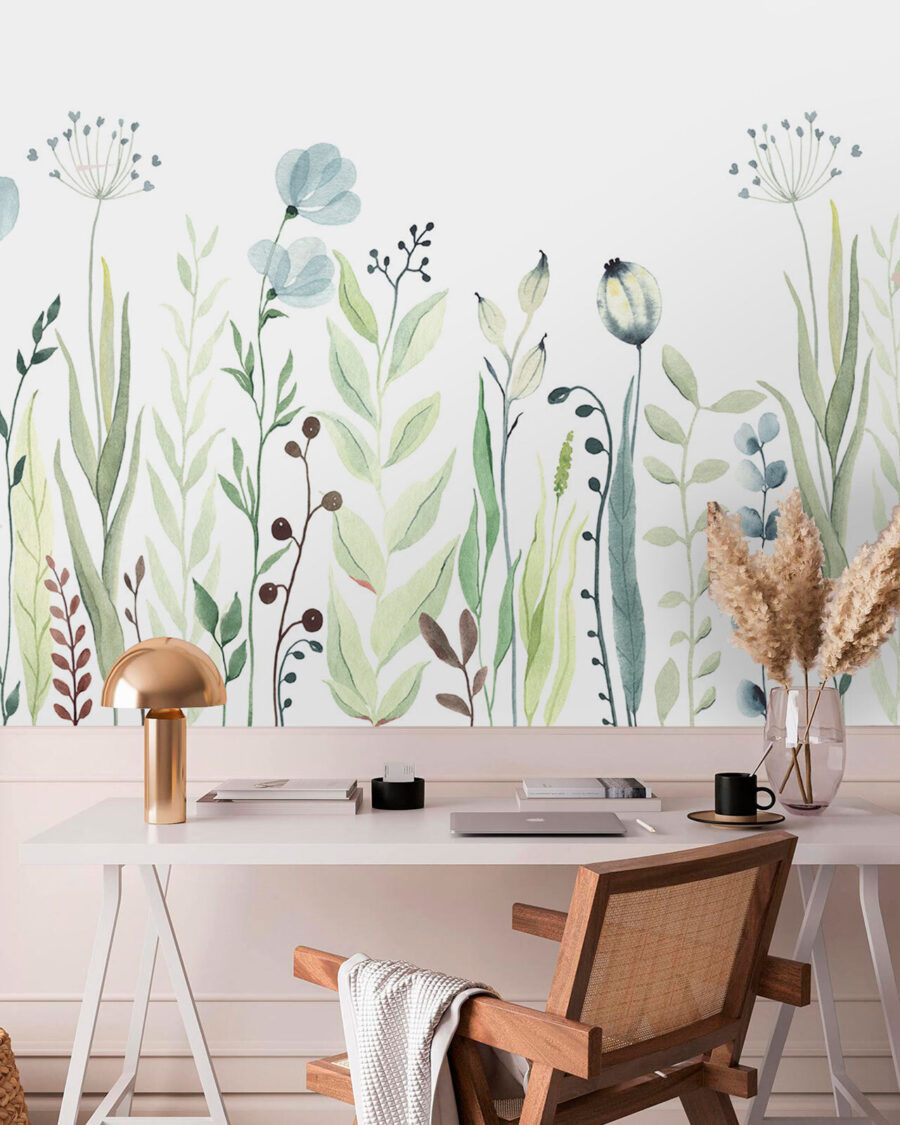 Pittura ad acquerello di fiori e foglie