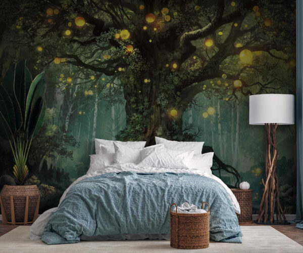 Pittura di un albero con luci Pittura di un albero con luci
