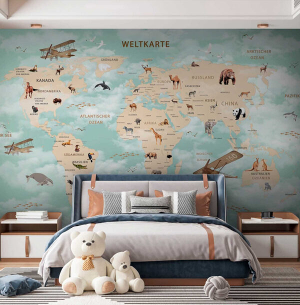 Mappa del mondo con animali Mappa del mondo con animali