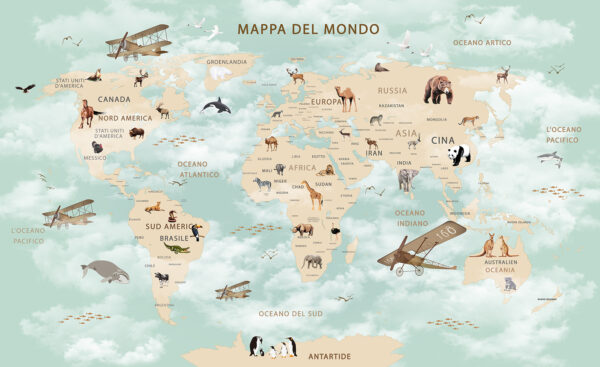Mappa del mondo con animali Mappa del mondo con animali