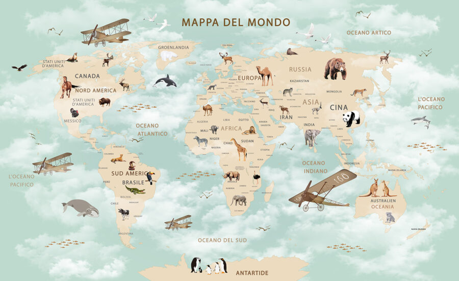 Mappa del mondo con animali