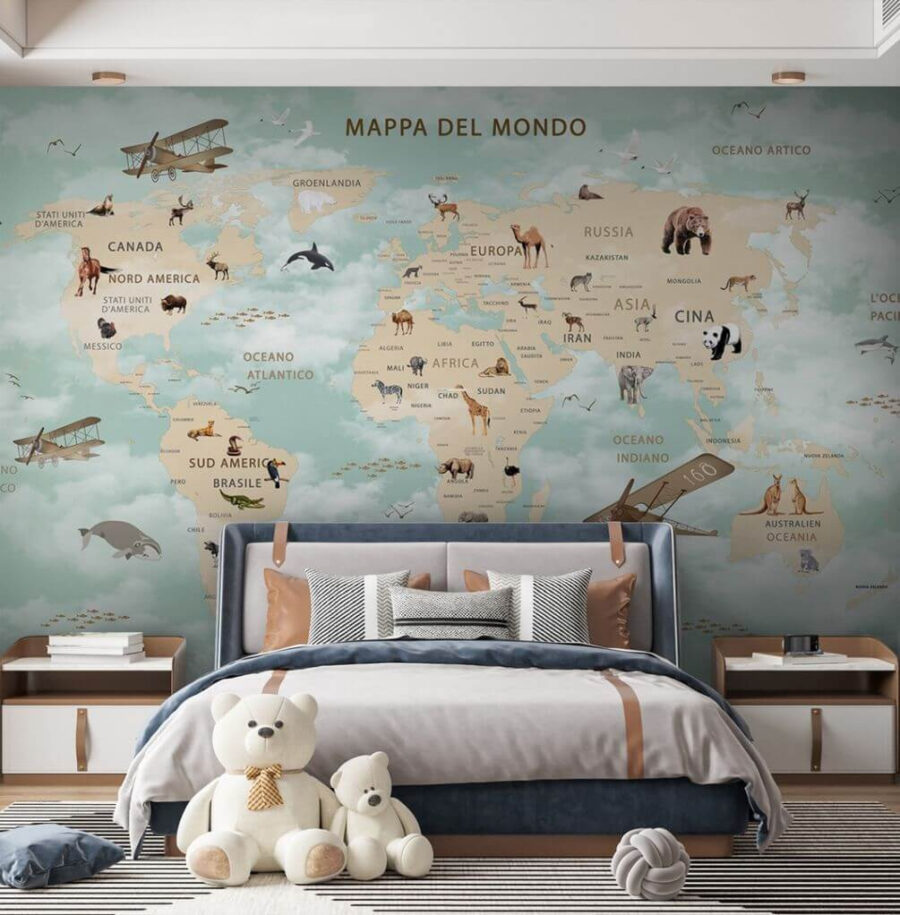 Mappa del mondo con animali