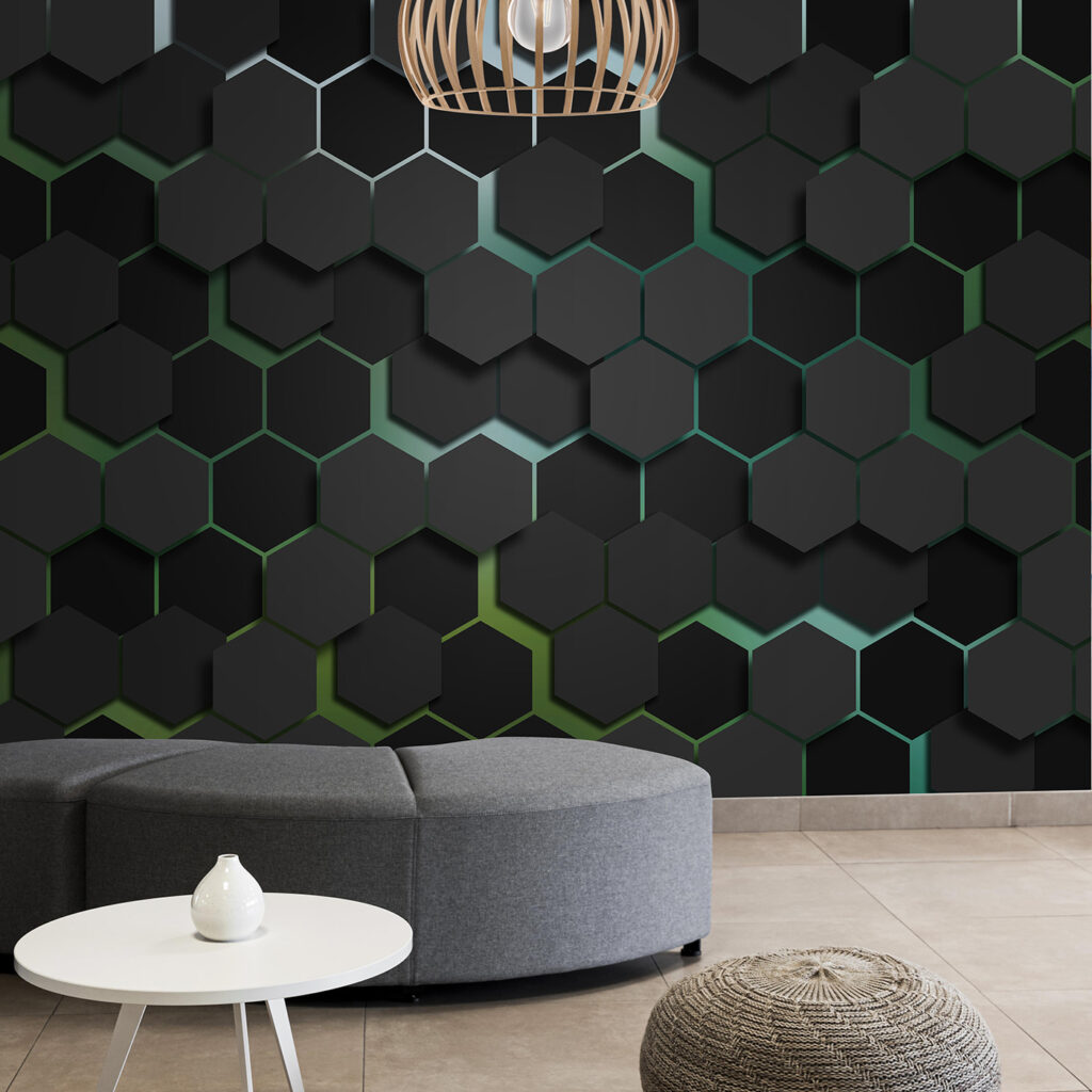 A black hexagons with green edges A black hexagons with green edges
