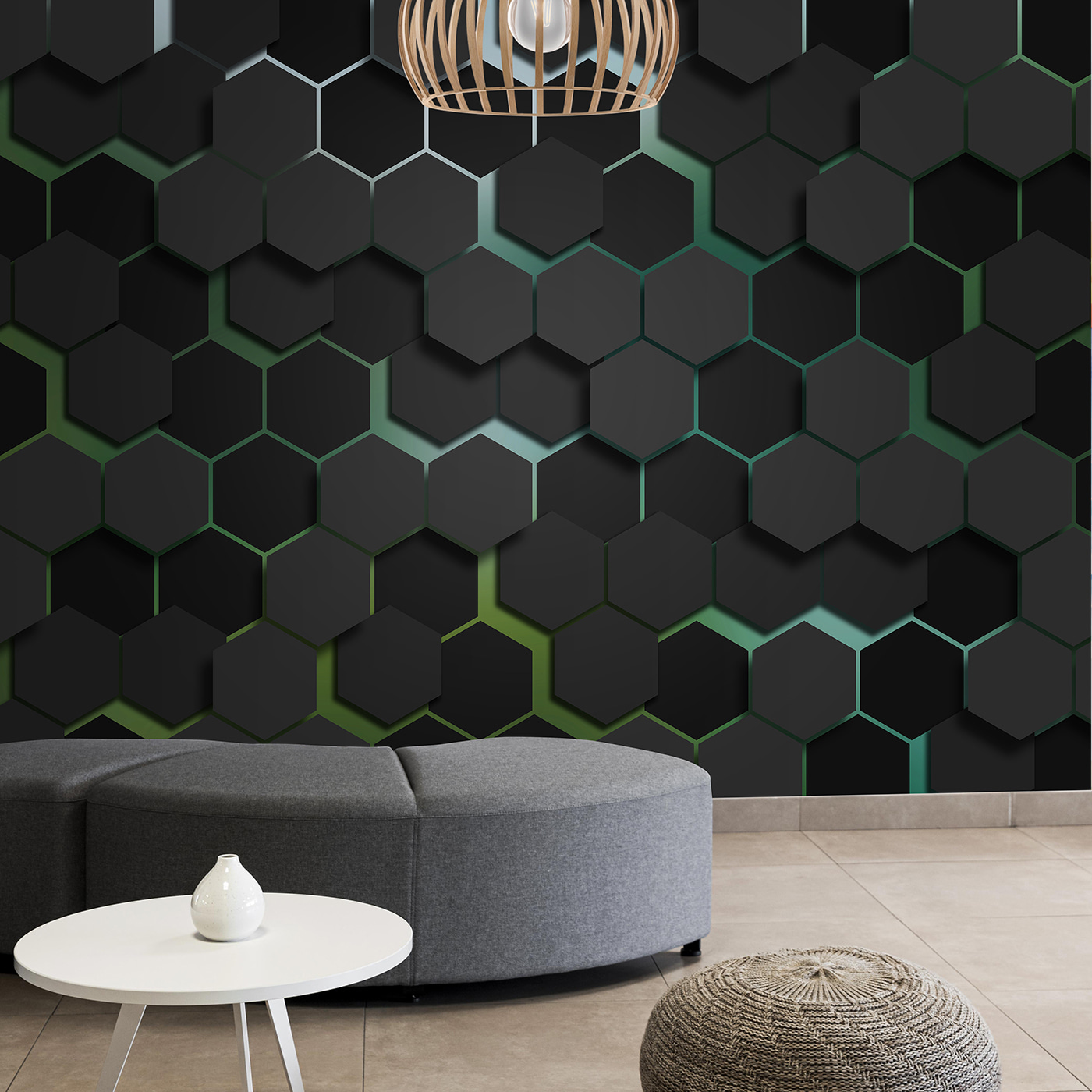 A black hexagons with green edges A black hexagons with green edges