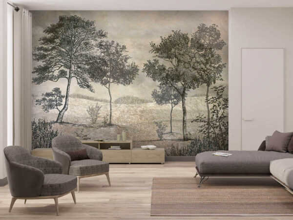 Disegno di alberi in un campo Disegno di alberi in un campo