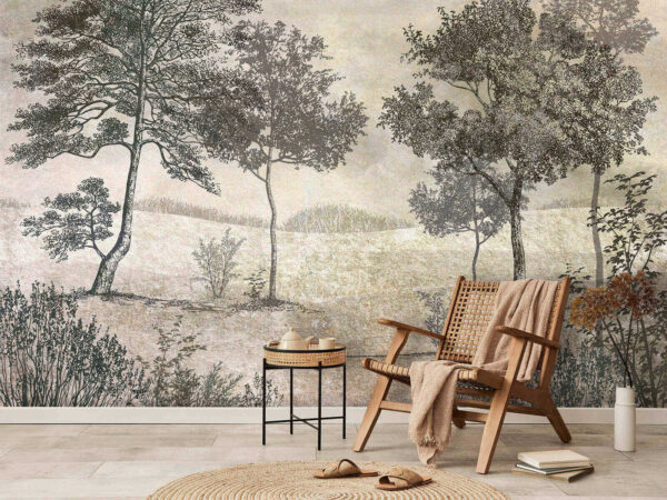 Disegno di alberi in un campo Disegno di alberi in un campo