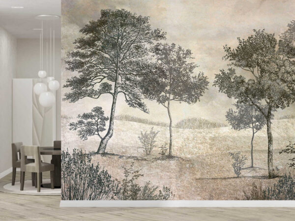 Disegno di alberi in un campo Disegno di alberi in un campo