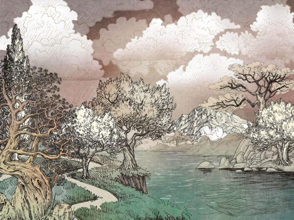 Paesaggio con alberi e lago Paesaggio con alberi e lago