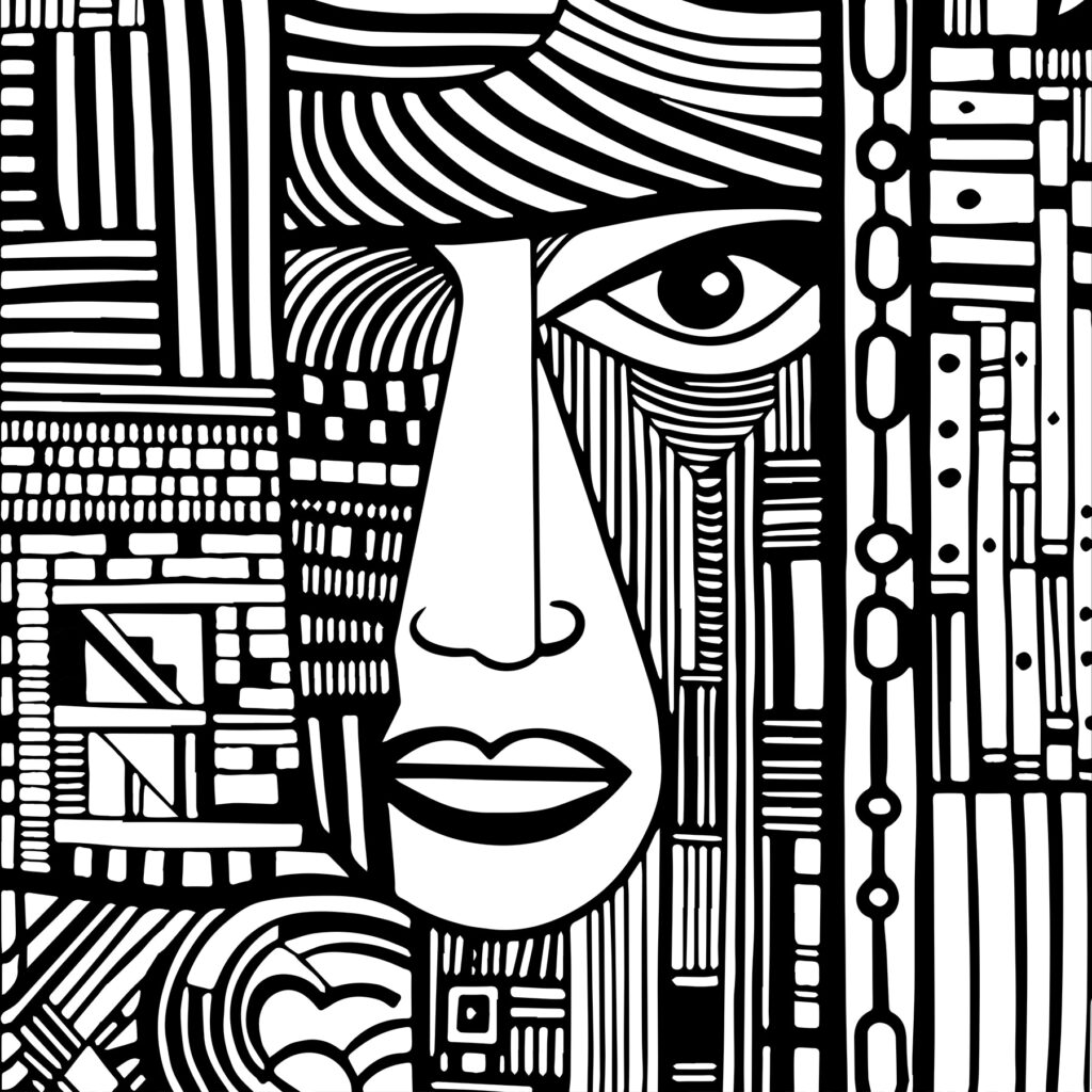 Disegno in bianco e nero di un volto Disegno in bianco e nero di un volto