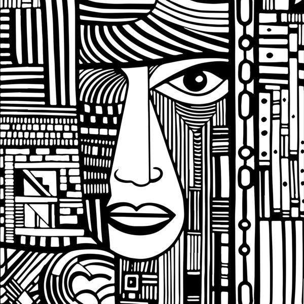 Disegno in bianco e nero di un volto Disegno in bianco e nero di un volto