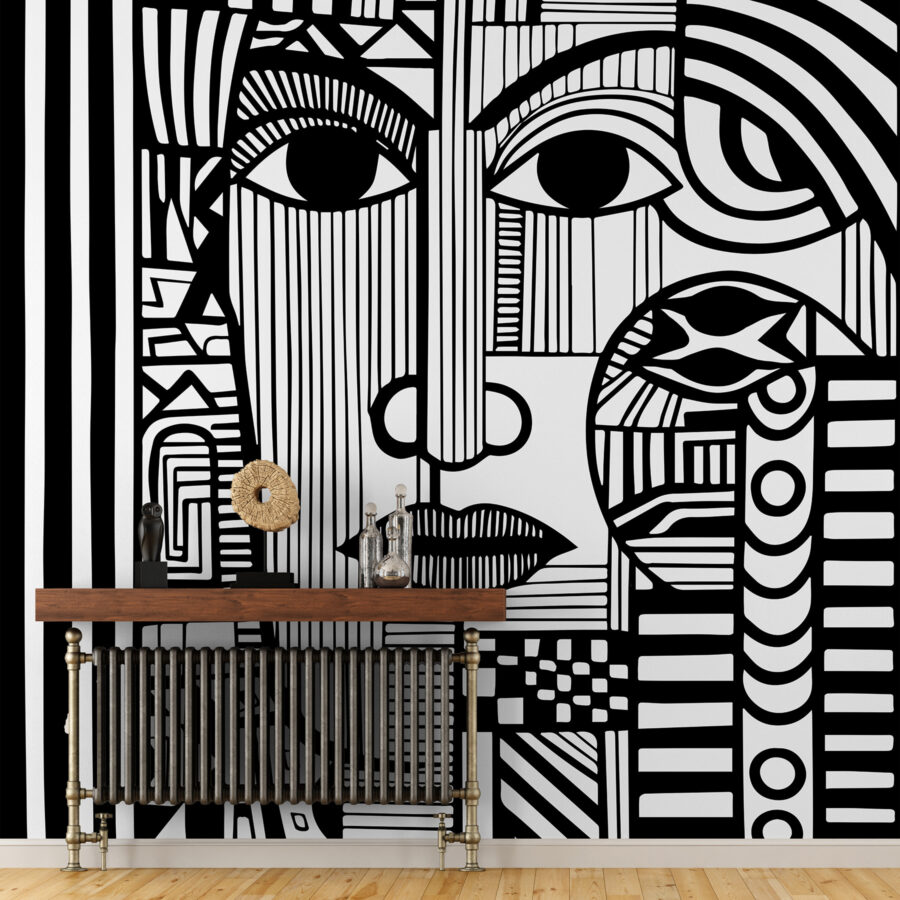 Carta da parati Disegno in bianco e nero di un volto - immagine 2