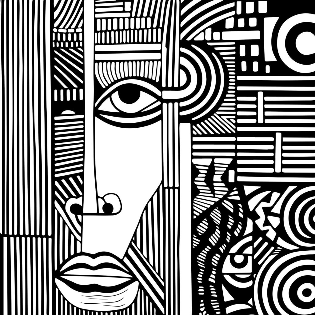 Disegno in bianco e nero di un volto Disegno in bianco e nero di un volto