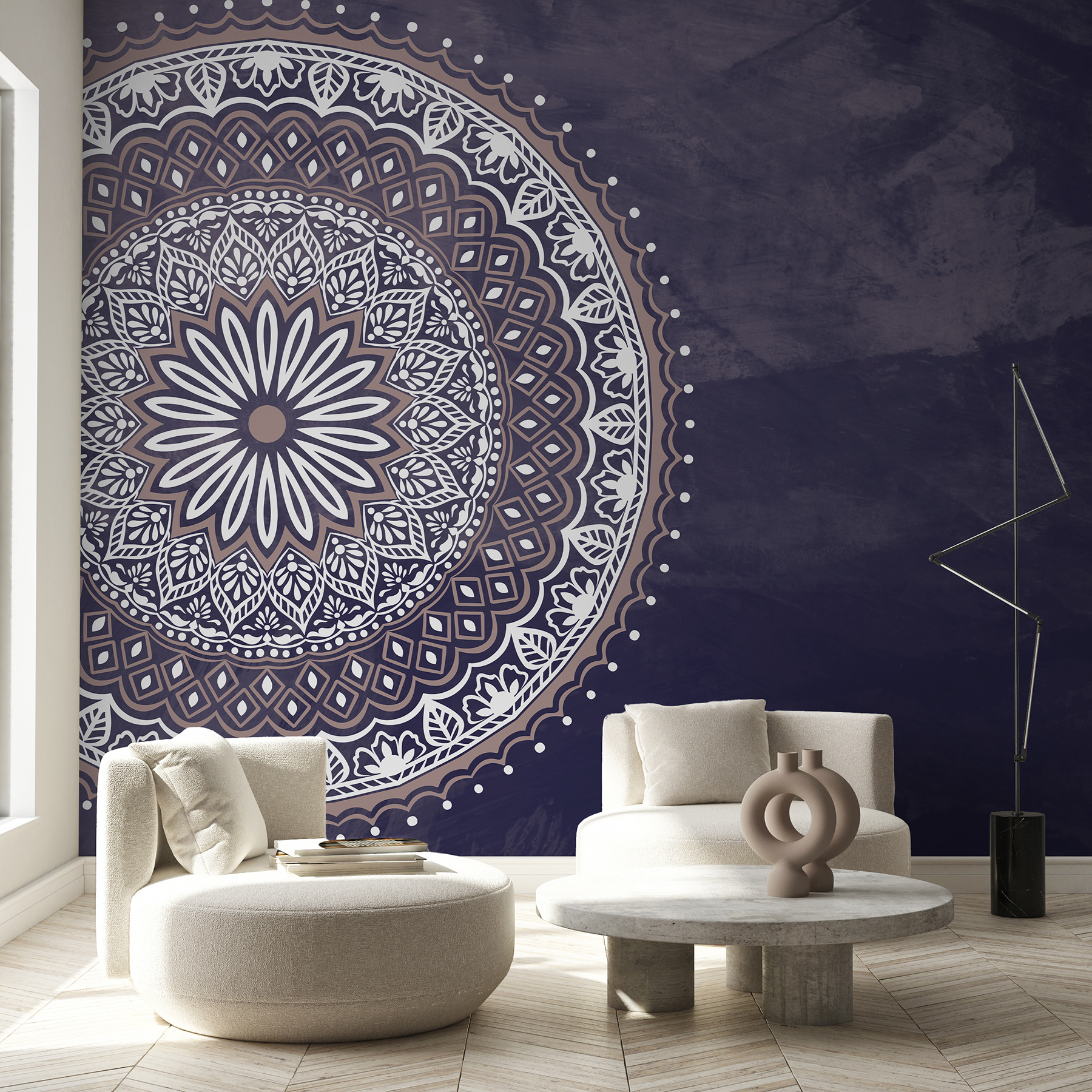 A purple and white mandala