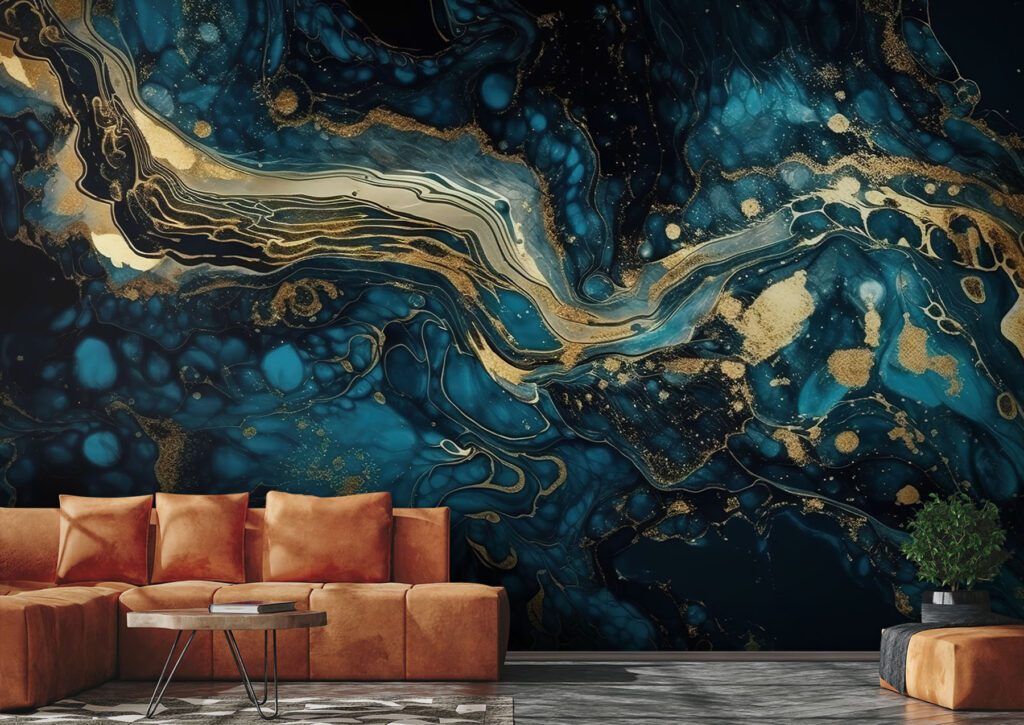 Azure currents embracing metallic hues