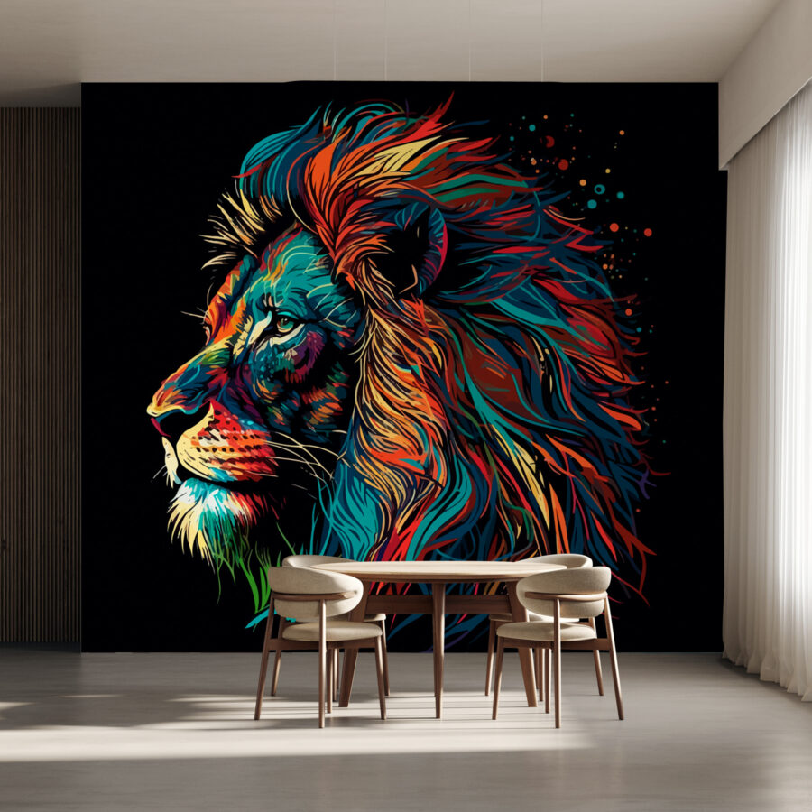 Un leone colorato con una lunga criniera Un leone colorato con una lunga criniera