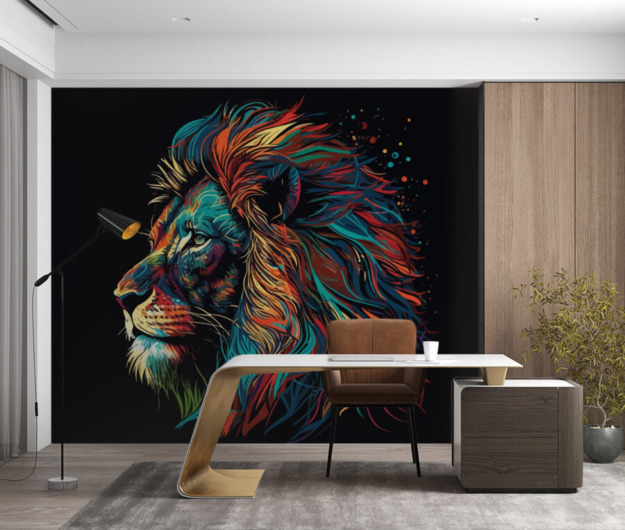 Un leone colorato con una lunga criniera Un leone colorato con una lunga criniera