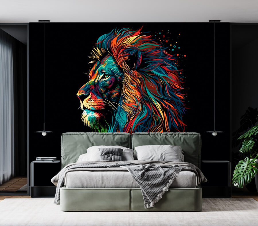 Un leone colorato con una lunga criniera Un leone colorato con una lunga criniera