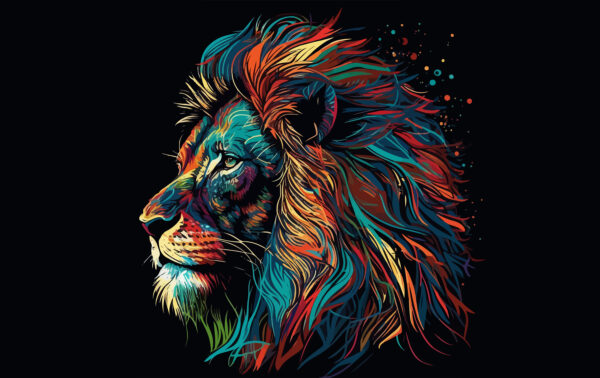Un leone colorato con una lunga criniera Un leone colorato con una lunga criniera