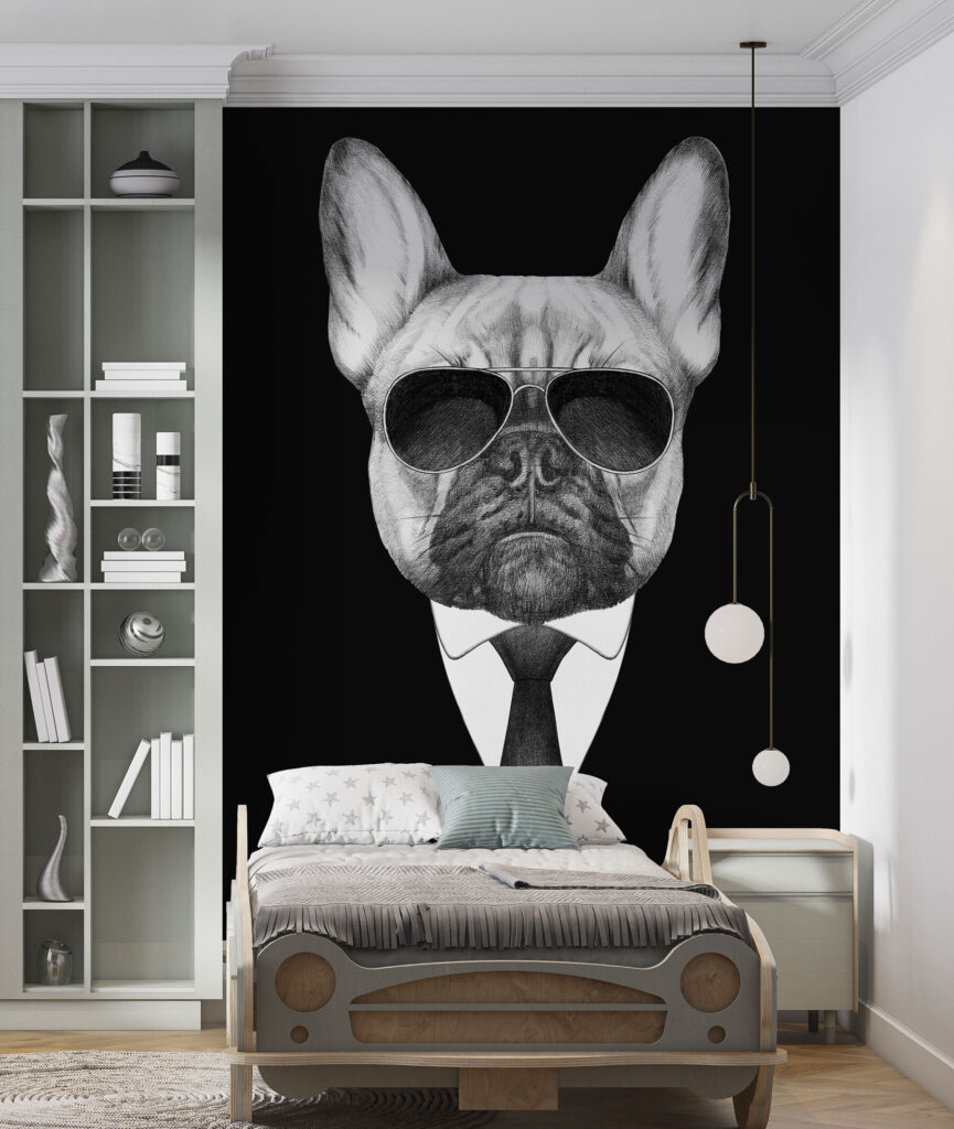A dog wearing sunglasses and a suit