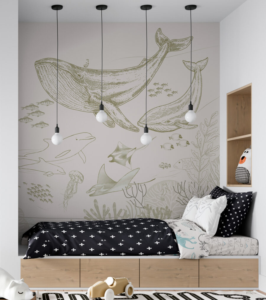 Disegno di una balena e di una balenottera