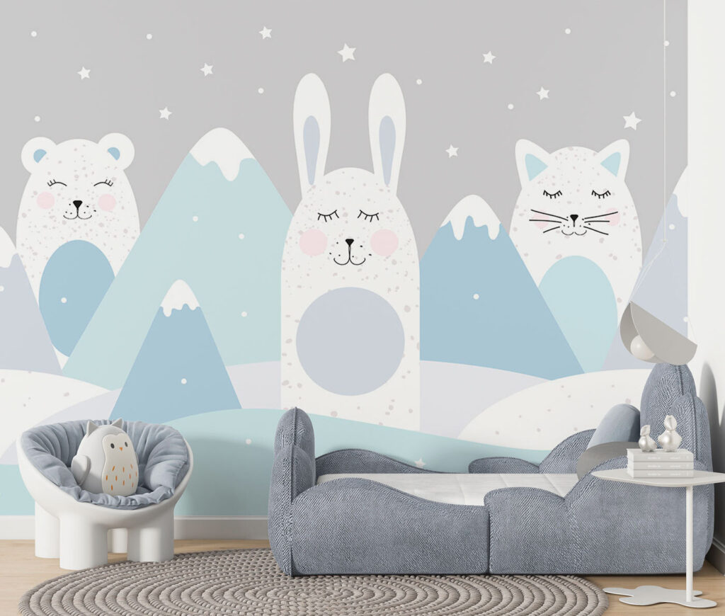 A group of animals in a snowy landscape A group of animals in a snowy landscape