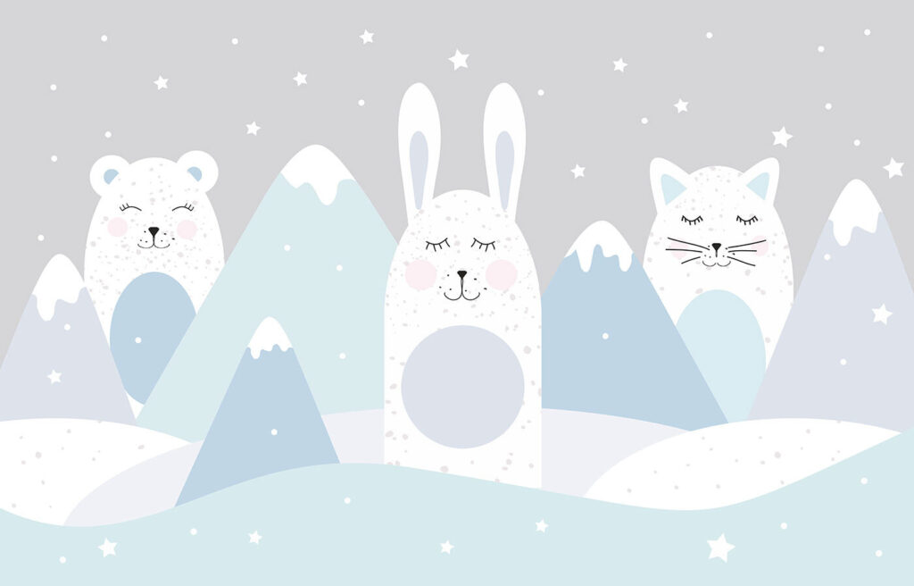 A group of animals in a snowy landscape A group of animals in a snowy landscape