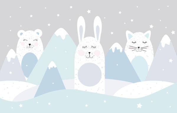 A group of animals in a snowy landscape A group of animals in a snowy landscape