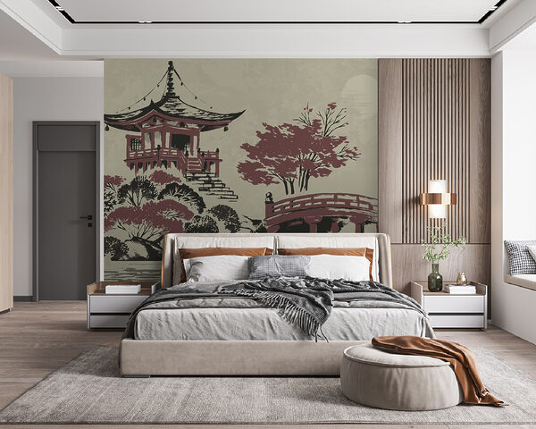 Il dipinto di una pagoda e di un ponte Il dipinto di una pagoda e di un ponte